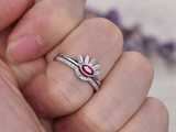 0.6ct Marquise Cut Pink Ruby Engagement Ring Bridal Set 14k White Gold Finish