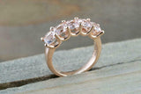 3.5ct Cushion Cut Morganite Wedding Band 14k Rose Gold Over 5 Stone Anniversary