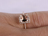 2ct Emerald Cut Morganite Engagement Ring Halo Diamond Accent 14k Rose Gold Over
