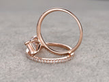 2ct Emerald Cut Morganite Bridal Wedding Set Engagement 14k Rose Gold Finish