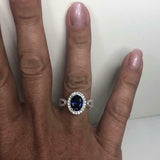 2.3ct Engagement Ring Oval Cut Blue Sapphire Split Shank Halo 14k WhiteGold Over