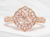2ct Engagement Ring Cushion Cut Peach Morganite Halo Milgrain 14k Rose Gold Over