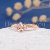 1ct Pear Cut Simulated Morganite Minimalist Engagement Ring 14k Rose Gold Plated