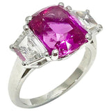 2.5ct Cushion Cut Pink Sapphire Engagement Ring Trilogy 14k White Gold Finish