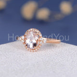 1.5ct Oval Cut Simulated Morganite Halo Engagement Ring 14k Rose Gold Plated