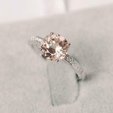 1.7ct Round Cut Morganite Solitaire with Round Accent Ring 14k White Gold Finish