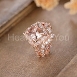 2ct Cushion Cut Simulated Morganite Floral Halo Bridal Set 14k Rose Gold Plated