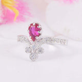 2.5ct Pear Cut Pink Ruby Engagement Ring Crown Curved 14k White Gold Finish