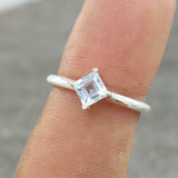 0.5ct Engagement Ring Princess Cut Blue Aquamarine Solitaire 14k White Gold Over