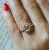 1ct Oval Cut Simulated Morganite Halo Engagement Ring 14k Yellow Gold Plated