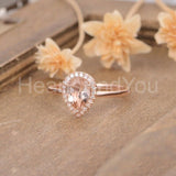 1ct Pear Cut Simulated Peach Morganite Halo Engagement Ring 14k Rose Gold Plated