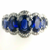 4ct Oval Cut Blue Sapphire Engagement Ring Diamond Halo 14k White Gold Finish