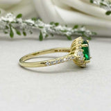 2.3ct Engagement Ring Oval Cut Emerald Diamond Accent Halo 14k Yellow Gold Over