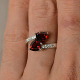 2ct Trillion Cut Red Garnet Double Stone Engagement Ring 14k White Gold Finish