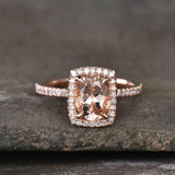 2ct Engagement Ring Oval Cut Peach Morganite Round Accent Halo 14k RoseGold Over
