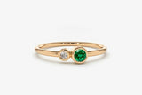 0.4ct Round Cut Green Emerald Two Stone Minimalist Ring 14k Rose Gold Finish