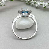 2.4ct Engagement Ring Round Cut Blue Topaz Diamond Halo 14k White Gold Finish
