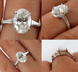 2.5ct Oval Diamond Trilogy Engagement Ring 14K White Gold Over Baguette Accent