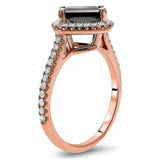 2.5ct Princess Cut Black Diamond Accents Halo Engagement Ring 14K Rose Gold Over