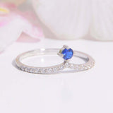 1.2ct Round Cut Blue Sapphire Engagement Ring Curved Shape 14k White Gold Finish