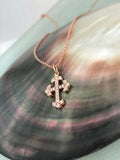 1ct Round Cut Diamond Pendant with Chain Mini Cross Design 14k Rose Gold Finish