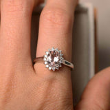 1.2ct Engagement Ring Oval Cut Morganite Diamond Halo Floral 14k White Gold Over