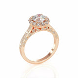 4Ct Round Cut Diamond Milgrain Floral Halo Engagement Ring 14K Rose Gold Finish
