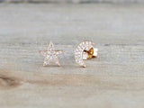 0.3ct Round Cut VVS1D Diamond Star and Moon Stud Earrings 14k Rose Gold Finish