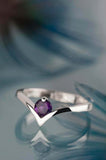 0.5ct Round Cut Amethyst Engagement Ring Solitaire Curved 14k White Gold Finish