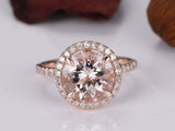 2ct Round Cut Peach Morganite Engagement Ring Halo 14k RoseGold Over with Accent