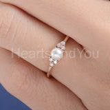 0.5ct Round Simulated Diamond Cluster Pearl Engagement Ring 14k Rose Gold Plated
