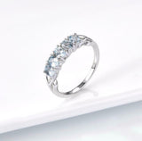 2.2ct Oval Cut Blue Aquamarine Five Stone Solitaire Ring 14k White Gold Finish