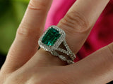 4ct Green Emerald Bridal Set Engagement Ring Vintage Band 14k White Gold Finish
