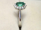 1.76ct Oval Cut Green Emerald Floral Halo Engagement Ring 14k White Gold Finish