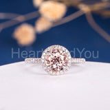 2ct Round Cut Simulated Peach Morganite Halo Engagement Ring 14k RoseGold Plated