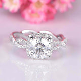 2ct Cushion Cut VVS1 Diamond Engagement Ring Twist Infinity 14k White Gold Over