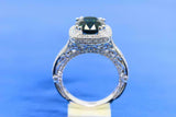 2.4ct Round Cut Black Diamond Engagement Ring Halo Milgrain 14k WhiteGold Finish
