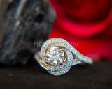 2.4ct Round Cut Moissanite Swirl Split Shank Bridal Ring 14K White Gold Plated