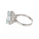4ct Emerald Cut Blue Aquamarine Engagement Ring Diamond Halo 14k White Gold Over