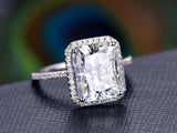 1.9ct Radiant Cut Diamond Solitaire with Accents Halo Ring 14k White Gold Finish