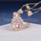 2.2ct Pear Cut Simulated Morganite Curved Halo Bridal Set 14k Rose Gold Plated