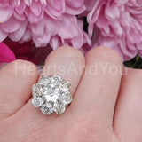 2.2ct Round Cut Moissanite Cluster Floral Engagement Ring 14k White Gold Plated