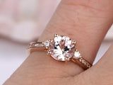 1ct Round Cut Peach Morganite Three Stone Engagement Ring 14k Rose Gold Finish