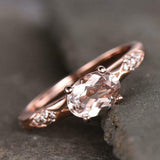 1.5ct Oval Cut Peach Morganite Solitaire Round Accent Ring 14k Rose Gold Finish