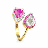 2Ct Pear Cut Pink Sapphire Diamond Bypass Engagement Ring 14K Yellow Gold Finish