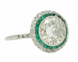 4Ct Round Diamond Emerald Vintage Art Deco Engagement Ring 14K White Gold Finish