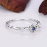 0.3ct Round Cut Blue Sapphire Engagement Ring Floral Diamond 14k White Gold Over
