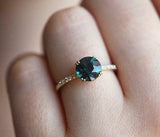 1ct Round Blue Sapphire Engagement Ring Accents Solitaire 14k Yellow Gold Finish