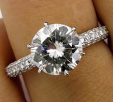 3.8ct Round Cut Diamond Accent Solitaire Engagement Ring 14K White Gold Finish