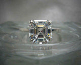 4 Prong Solitaire Engagement Ring 3ct Asscher Cut Diamond 14k White Gold Finish
